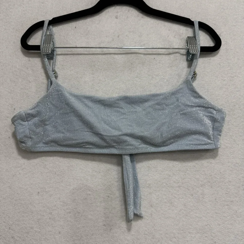 Monday Swimwear Bikini Top Womens Large Light Blue Shimmer Tie Front Bralette